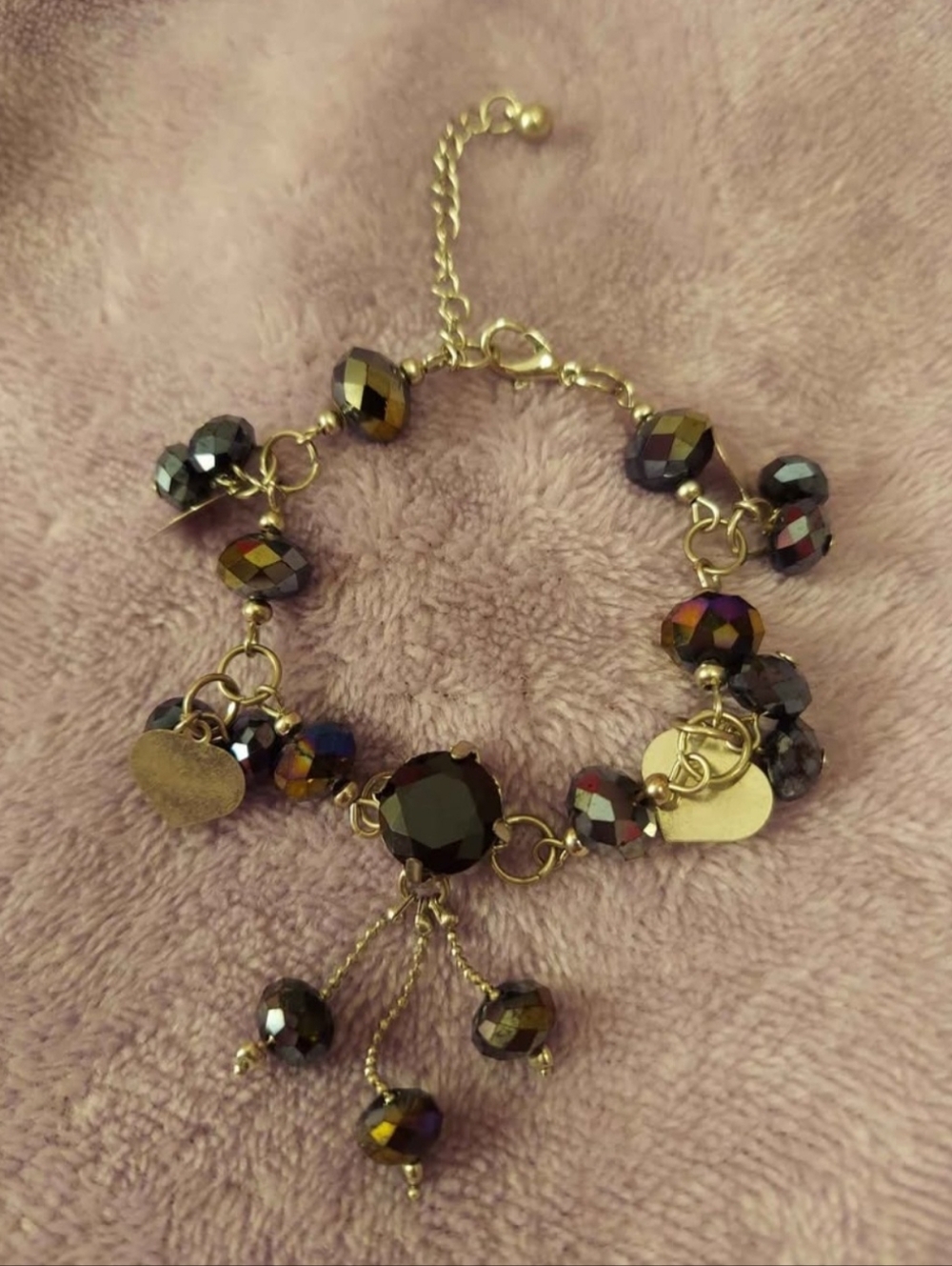 Gold-Tone Black Beaded Charm Bracelet